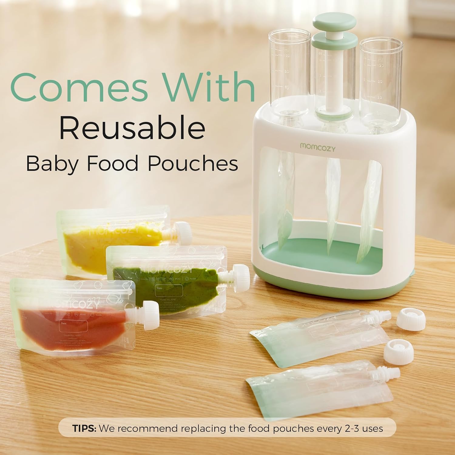 Momcozy Squeeze Station Baby Food Pouch Filler, 5 Reusable Pouches - view 6
